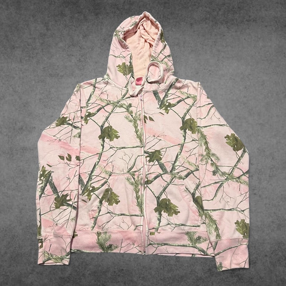 Vintage RealTree Pink Camo Zip Up Hoodie Womens Medium Y2K Streetwear Sweatshirt